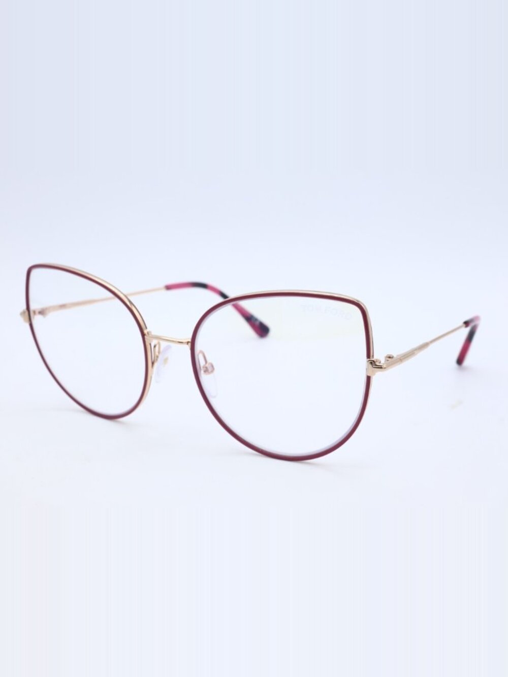 New Tom Ford TF 5614 B 075 Burgundy Gold Cat Eye Eyeglasses w Blue Block Lenses